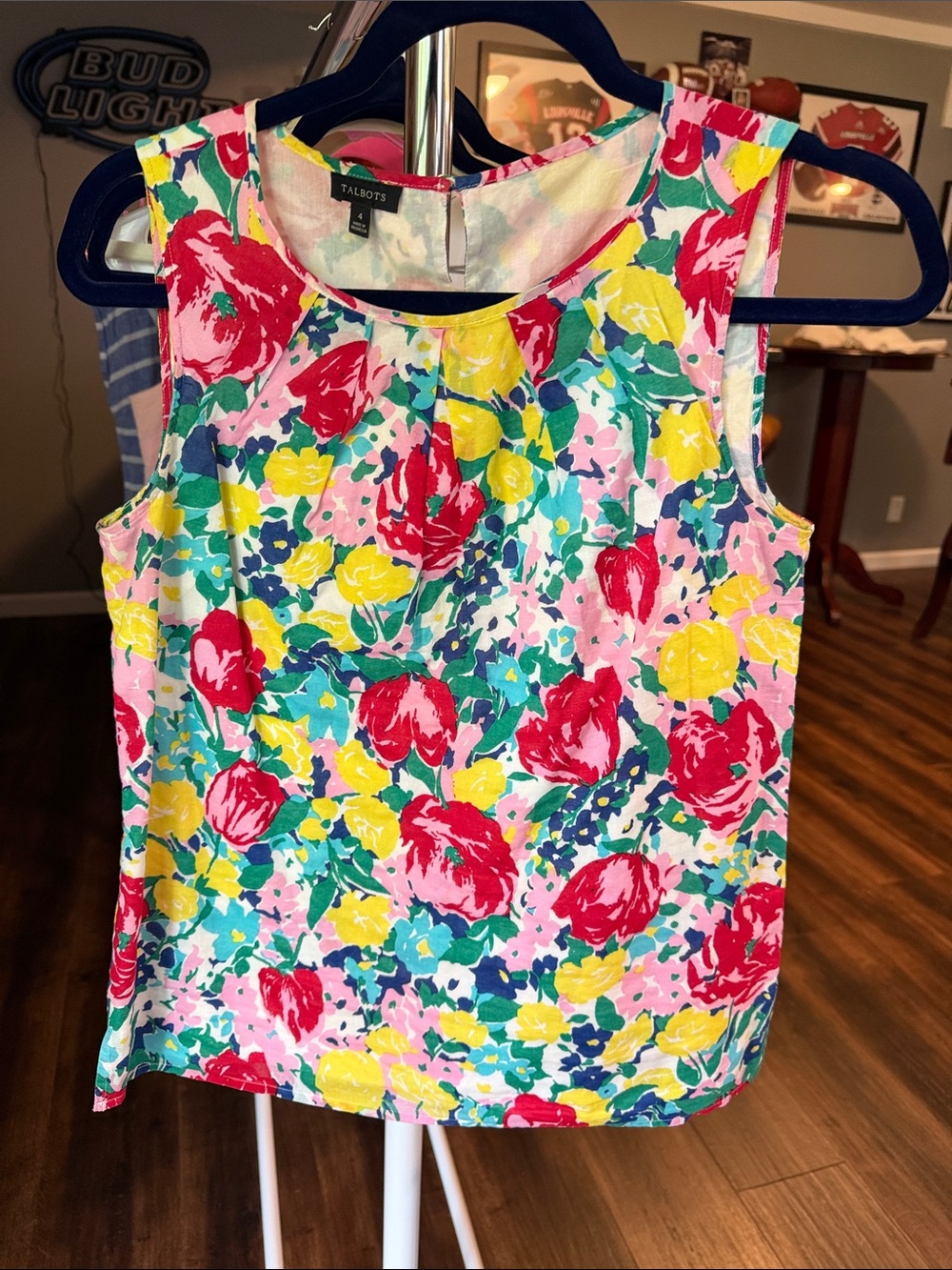 Talbots Women’s Floral Tank Top in White, Red, Yellow, Pink & Green
